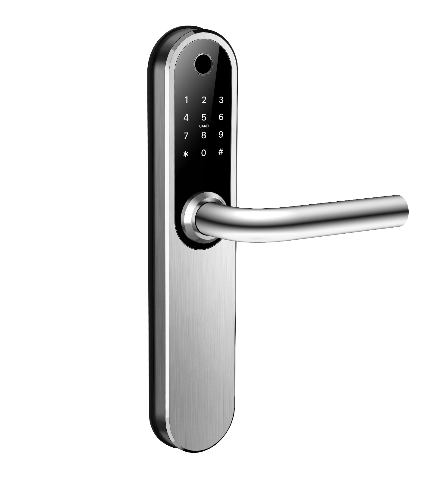 A stylized image showing an electronic lock seamlessly integrated with a smart home control panel. The panel displays options for managing access, setting schedules, and monitoring security. The background is a modern, minimalist living room. Emphasizing smart home integration and remote control.